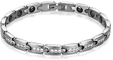 Flongo dam magnetarmband magnet terapi kula pärlor armband med zirkonium silver rosa guld hälsa elegant för dam, Rostfritt stål