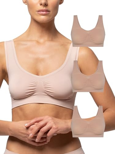 POMPEA 3 Pezzi Reggiseno Senza Ferretto Invisibile, Brassiere Seamless in Morbida Microfibra con Spalla Larga, Effetto Seconda Pelle