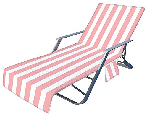 PEIHUODAN Randig strandhandduk 75 x 210 cm, strandkorgsöverdrag, strandkorgsskydd, solstolshanddukar med fickor, solstolsfrotté för semester, trädgård, utomhus, pool, lounge (rosa)