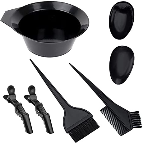 1st Choice Hair Dye Color Brush and Bowl Set, Hair Color Brush Mixing Bowl Kit Tint Comb for Hair Tint Dying Coloring Applicator(2 brushes+mix bowl+earmuffs+ 2 clips)