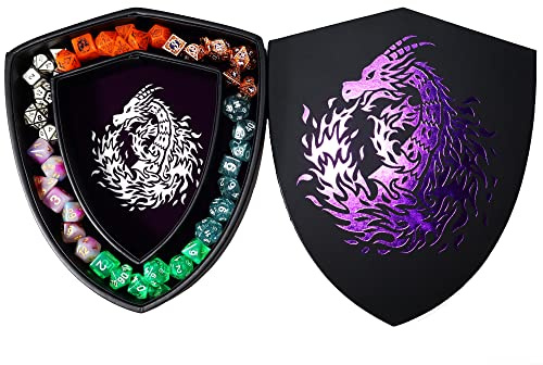 Fantasydice Shield Würfelschale, violetter Feuerdrache mit Deckel und Würfel, für 6 Sets (7 Würfel-Set/Standard) für alle Tischspiele