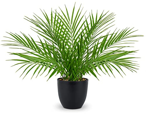 Briful Fake Plant 15’’ Artificial Palm Plant in Matte Black Pot Realistic Faux Tropical Palm Tree Houseplant for Home Indoor Living Room Tabletop Bedroom Decorations
