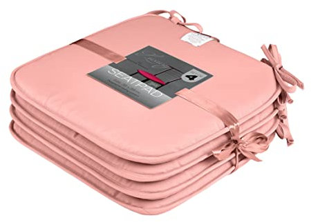 GC GAVENO CAVAILIA Pack of 4 Chair Pads Office Garden Chair 38X38 Cm - Indoor Outdoor Removable Cover Square Seat Pads For Dining Chairs - Patio Kitchen Cushion Pads With Ties, Blush Pink