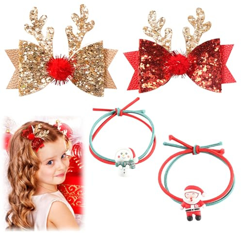 Accesorios Pelo Niña de Navidad,Purpurina Pinzas para el Pelo,Horquillas Aavideñas,Pinzas de Pelo Navidad,Accesorios Pelo de Navidad,Horquillas Pelo Lindo,para Cabello para Navidad (Dorado+Rojo)