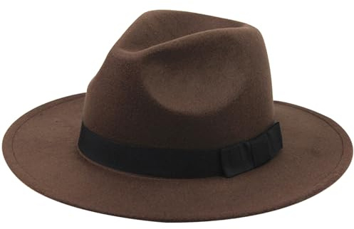 Muzrunq Cappello Panama Uomini Vintage Larghi Cappello in Feltro di Cappello Marrone outbacks Cappelli di Una Taglia di Un Cappello da Fedora per Uomo Abito da Donna, Costume da Cosplay Accessorio