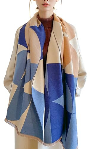 LumiSyne Winter Schal Kaschmir Stolen Für Damen Herren Farbnähte Geometrische Muster Frauen Pashmina Schals Mit Quasten Verdickter Lange Halstuch Weiche Warmer Schultertuch Stola