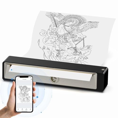 Wormhole Tattoo Stencil Drucker, Drucker Wireless Tattoo Printer Transfer Maschine Bluetooth Thermodrucker Tattoo Transfer Maschine Mit 10 Pcs Tattoo Transfer Papier Kompatibel mit Android und iOS