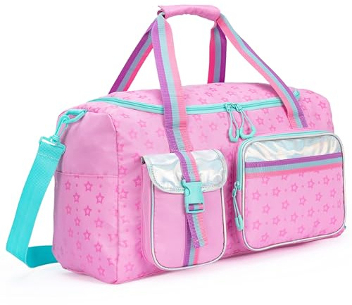 Oruiji Kids Duffle Bag Girls Travel Bag Gifts Overnight Sleepover Bags for Girls Women Tote Gym Dance Bags for Kids with Shoes Compartment Pink