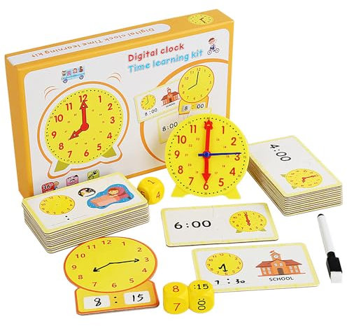 KBIBCK Lernuhr Kinder, Uhr Zum Lernen, Lernuhr Grundschule, Unterrichtszeit für in der Frühen Bildung, 24 Fragekarten, Geschenk für Kinder ab 5 Einschulung