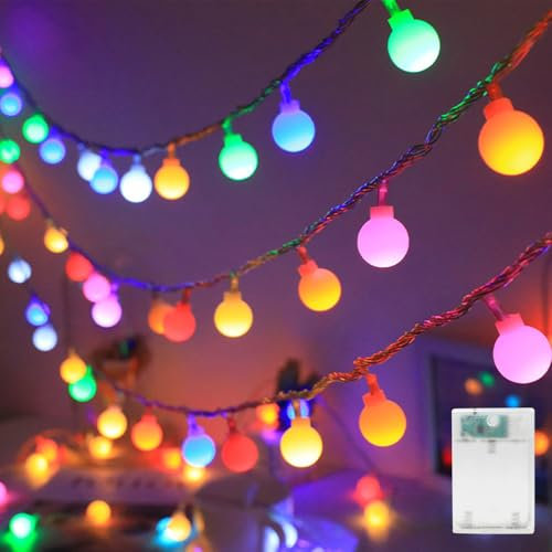 LED Lichterkette Kugel, 30 LED Batterie Lichterketten, Bunt Globe Lichterkette 3 M, Lichterketten für Innen, Balkon,Terrasse, Garten, Partys, Weihnachten, Hochzeit