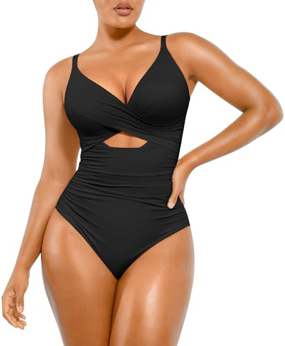 SHAPELLX Swimsuits Women Black Tummy Control Bathing Suit Shapewear Swimsuits Women Slimming Swimwear (Black,X-Large)