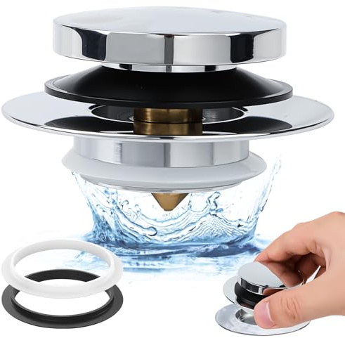 Universal Tip Toe Tub Bathtub Drain Stopper and Cover, Pop Up Bathtub Drain Plug, Bath Drain Stopper, Replaces Lift and Turn, Tip-Toe and Trip Lever Drains for Tub, EZ Install(Chrome Plated)