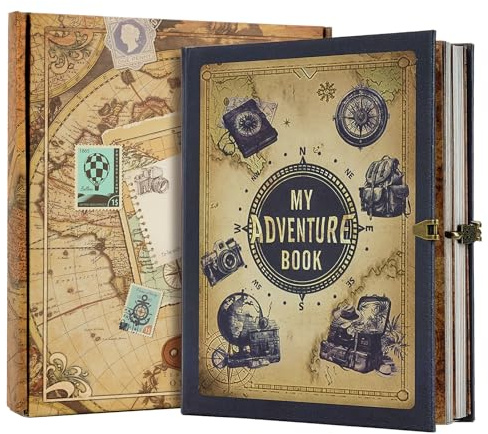My Adventure Book scrapbook, 124Páginas Álbum de portada en relieve de estilo retro, album fotos para pegar y escribir/álbum de recortes de viajes para parejas/de aniversario, regalos de San Valentín