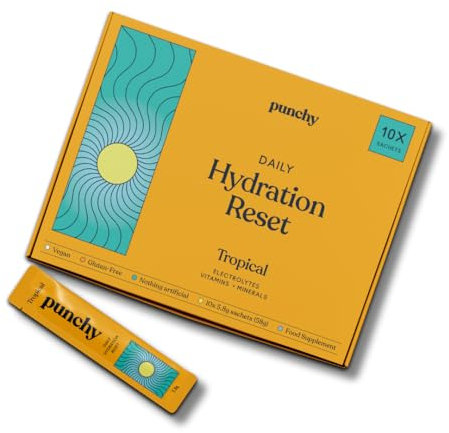 10 Pack Electrolytes Sachets - Fast Absorbing Hydration Sachets - Rehydration Sachet Packed with Vitamins - No Artificial Sweeteners or Preservatives - Tropical Electrolytes Powder by Punchy