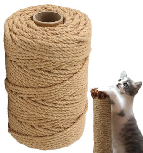 60m x 6mm Corde Arbre Chat, Ficelle Sisal Naturelle, Corda Jute Jardin, Ficelles Chanvre Robuste pour Réparation Remplacement Pilier Scratch Chats, Bricolage, Artisanat, Jardinage, Décoration Maison