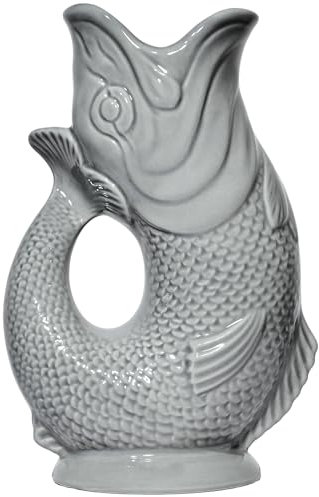 The Original Gluggle Jug - Dark Grey Glug Jug in L, 22cm 0.6L - Gug Glug Fish Shaped Jug - Decorative Glugging Water, Cocktail, Wine & Gin Pitcher, Decanter or Vase - Hand Made in Britain
