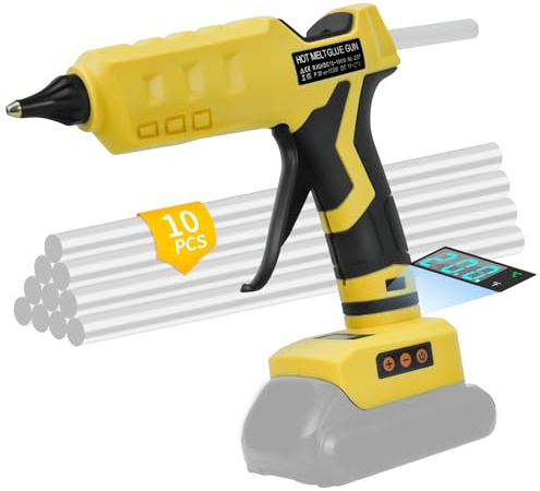 Pistola per colla a caldo senza fili per DeWalt, batteria da 20 V, 100 W, LED digitale, senza fili, con 10 bastoncini di colla, pistola per colla portatile resistente per fai da te, artigianato (senza