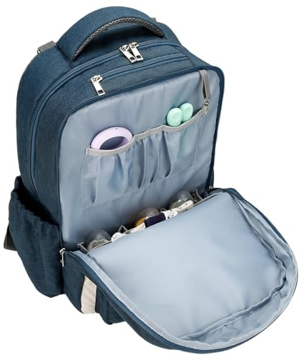 Generisch Mochila para cambiar pañales, mochila con cambiador, de pañales de doble capa para cochecito, de viaje grande e impermeable con puerto de carga y multifunción