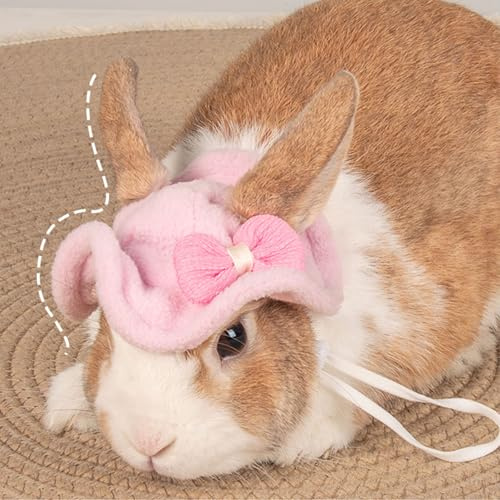 Cute Hat for Bunny Pet Bow Hat with Ears Hole Elasticated for Rabbit Funny Soft Pet Outfit Clothing Costume Party (Pink,One Size)