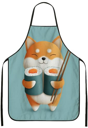Bonito delantal de sushi de zorro para cocinar, adorable delantal culinario de dibujos animados para adultos, perfecto para uso en la cocina y cenas, ideal para reuniones de primavera y verano, 1