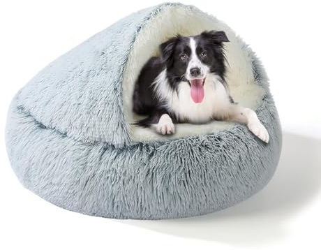 SUOXU Lit orthopédique moyen pour chien avec housse, base antidérapante, lit anti-anxiété pelucheux lavable pour animaux de compagnie. Convient aux chats et chiens de moins de 20 kg/44 lbs