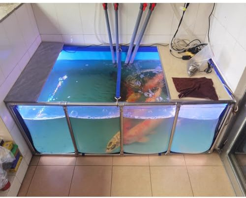 Großer Fischteich für die Koi-Zucht, oberirdisches Aquariumbecken mit transparentem Fenster und Stahlrahmen, einfach aufzustellender Wassertank (200 x 100 x 71 cm)