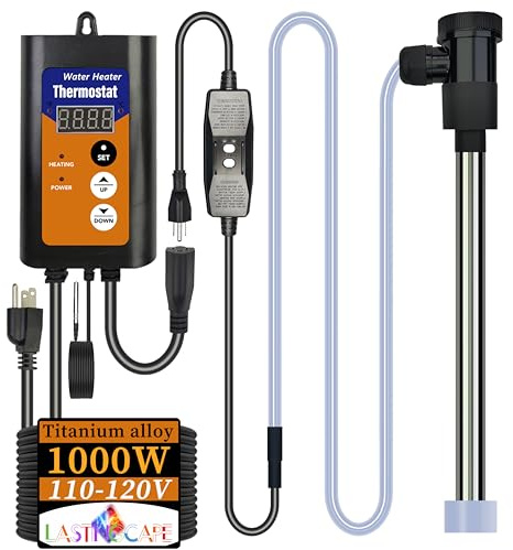 LASTINGCAPE 1000W Titanium Fully Submersible Portable Water Heater - Hot Tub Immersion Water Heater with Temp Control, GFCI for spa tub, Bathtubs, Baptistry Pool, Inflatable Pool & Bucket