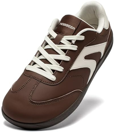 HOBIBEAR Womens Mens Leather Barefoot Wide Zero Drop Minimalist Shoes Comfortable Fashion Sneakers(Dark Brown, UK 7)