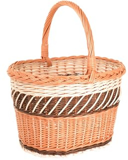 Aqbau Shoppingkorg flätad 38 x 30 x 24 cm naturlig handtagskorg, pilkorg, bärkorg med handtag, svampkorg, picknickkorg, flätad korg, handflätad