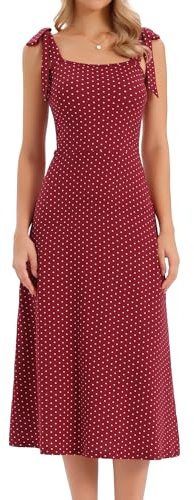 Allegra K Vestido Mujer Lunares Sin Mangas Lazo Los Hombros Corte A Elegante Largo Rojo Oscuro L