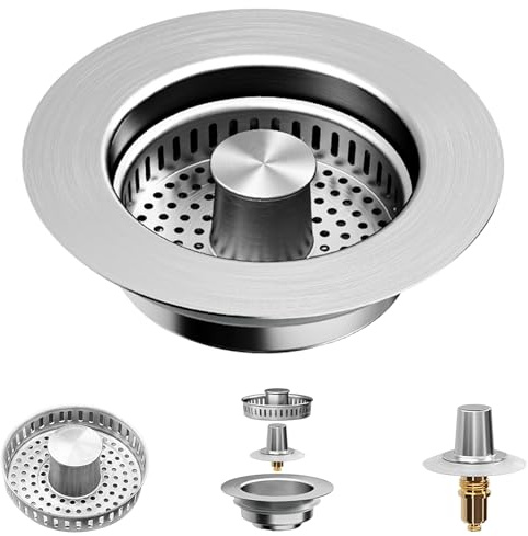 3 in 1 Kitchen Sink Drain Strainer, Stainless Steel Sinks Drain Strainers with Anti-Clogging Basket, Pop-Up Kitchen Sink Plug Strainer For 75-86mm Holes, Sinks Depth > 40mm, Prevents Odors (1pc)
