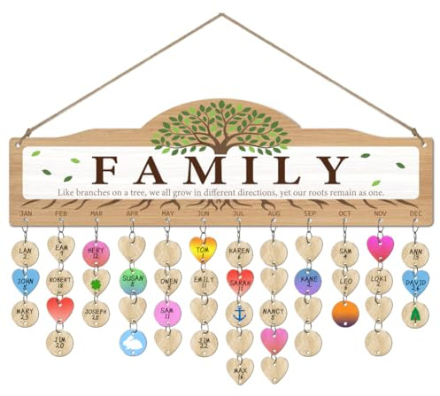 arricraft Calendrier de rappel d'anniversaire en bois, 40x12cm / 15.7 x4.7 arbre généalogique motif anniversaire rappel plaque en bois avec 100pcs étiquettes pour bricolage tracker décor mural