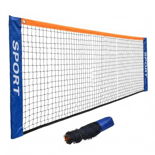 Badmintonnät för bakgård 12 fot 5,1 m vattentätt PE pickleball tennisnät med förstärkta kanter för utomhusbanor blå orange
