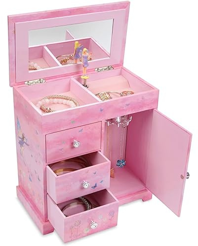 Jewelkeeper Musical Box with 3 Pull-out Drawers, Fairy and Flowers Design, Dance of the Sugar Plum Fairy Tune
