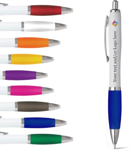 stika.co Set of 20 Blue Promotional Pens - Personalised Rubber Ballpoint Pens for School, Work, and Events - UV printed vibrant colors, with large branding space