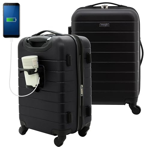 Wrangler Smart Spinner Hardside Luggage, 22-Inch Carry-On, Black