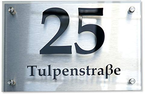 Hausnummer-Schild aus Aluminium & Acryl – Nummer & Straße 3d– Beschriftung – individuelles design 20 x 30 cm