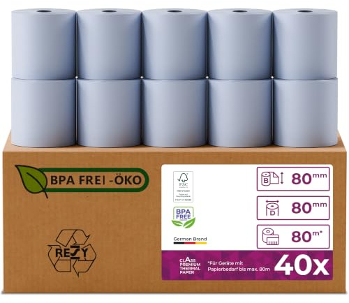 Phenolfreie ÖKO Thermorollen/Bonrollen/Kassenrollen / 80mm x 80m x 12mm (80x80x12) für alle gängigen Thermopapier Kassen-Bondrucker