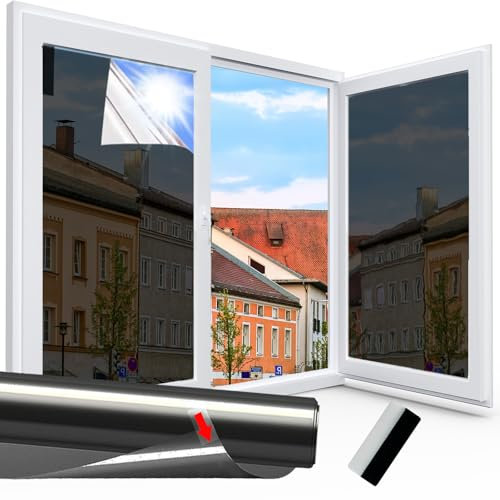 Spiegelfolie Fenster Sichtschutz Selbstklebend Fensterfolie Wärmeisolierung Reflektierende Dachfenster Folie Sonnenschutzfolie UV-Schutz Innen oder Außen für Haus Geschäfte Büro