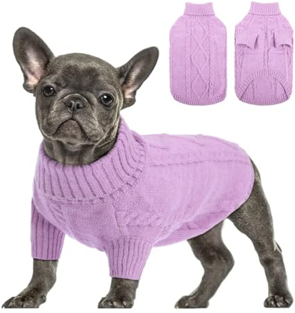 Queenmore Jersey para Perro Grande Bouledogue Francés Cálido Suéter | para Perros Suéter Chihuahua Abrigo Teckel Ropa De Invierno para Perro Gato, Lila, XL