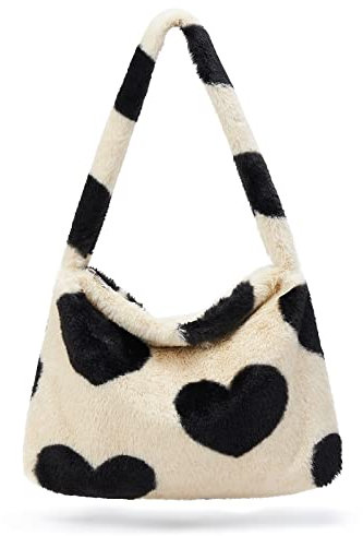 KALIDI Plüsch Tasche, Kleine Umhängetasche Damen, Handtasche Damen Klein Süß Flauschig und Weich Bag für Teenager Mädchen Trendy, Schwarz