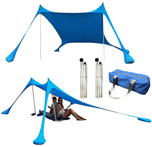 Mineatig Sombrilla Playa Familiar con Protección Solar UPF 50+, 2 Postes Aluminio, Bolsa de Transporte, Para 4-5 Personas