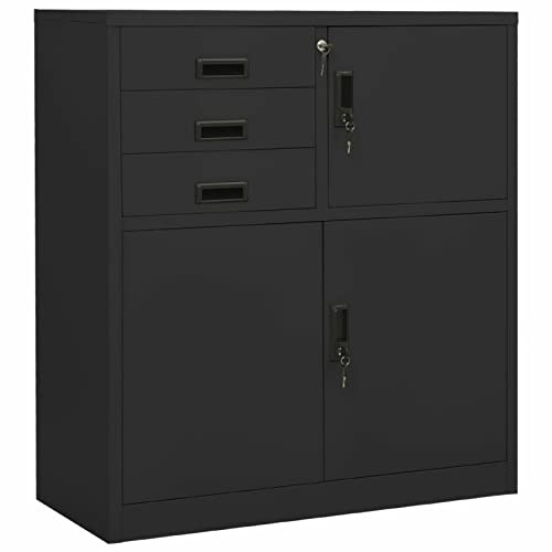 LAPOOH Armario de Oficina, Armario Multiusos, Armario Herramientas, Armario Garaje, Armario Archivador, Armario Taller, Armario Estanteria, de Acero Gris Antracita 90x40x102 cm