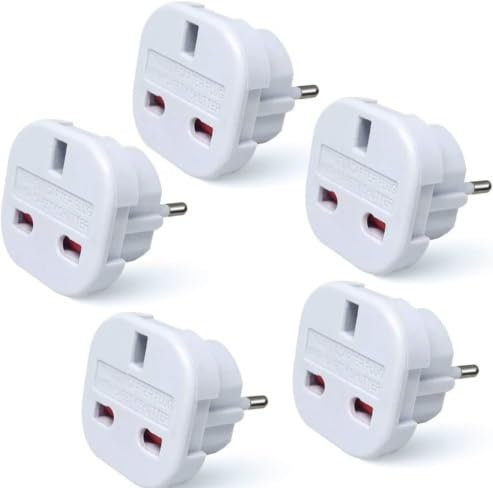 European Travel Adapter XSO - 5-Pack: Convert UK to EU for France, Germany, Greece, Spain, Egypt, Turkey - Check Description for Complete Country List...