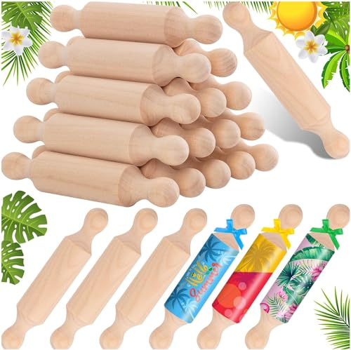 Mini rodillos de amasar para manualidades, 20 rodillos de masa pequeños de madera para hornear en la cocina y juego imaginativo, bandeja escalonada de madera decorativa para regalos de Halloween y