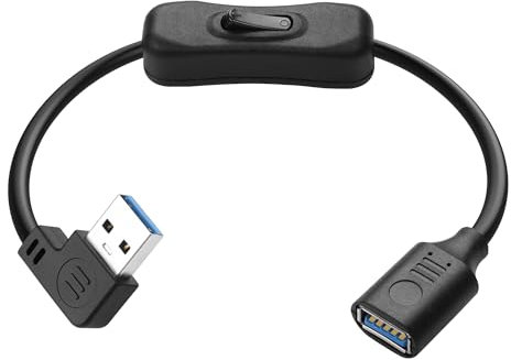 JSADZKJ 90 Degree USB 3.0 Extension Cable USB Type A Male to Female with On/Off Power Switch Cable Left Angle USB 3.0 Power Charger Cord for LED Strips,USB Fan, Laptops, TV 1FT