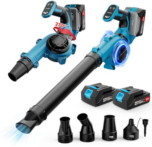 Souffleur électrique de jardin sans fil à feuilles sur batterie avec 2 batteries de 3000 mAh, 3 modes de vitesse, tubes amovibles