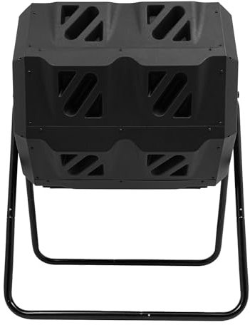 160L Komposttrommel Drehbarer Kompostbehälter Trommelkomposter Kompostbehälter aus Kunststoff mit Schiebetüren Kompostbehälter für Küchenabfälle Geschreddertes Gras Pflanzen Topfpflanzen 70x60x93cm