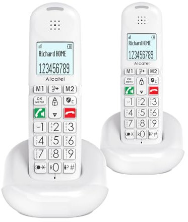 ALCATEL XL685 Duo - Téléphone Fixe sans Fil DECT Senior Format XL - Écran Graphique Haute lisibilité - Grandes Touches - Audio Boost - Mains Libres - Blocage des Appels - 2 Combinés - Blanc