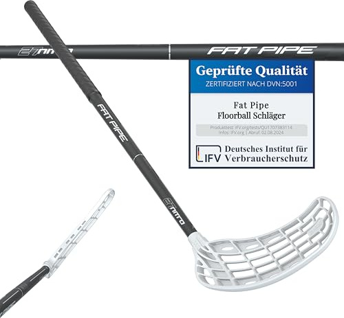 FAT PIPE Floorball Schläger Unihockey Stock Nitro 27 WIZ - Black White - IFF Zertifiziert, mit WIZ Schaufel/Kelle (Schaftlänge 96 cm, Linke Hand Oben/Rechtsauslage)